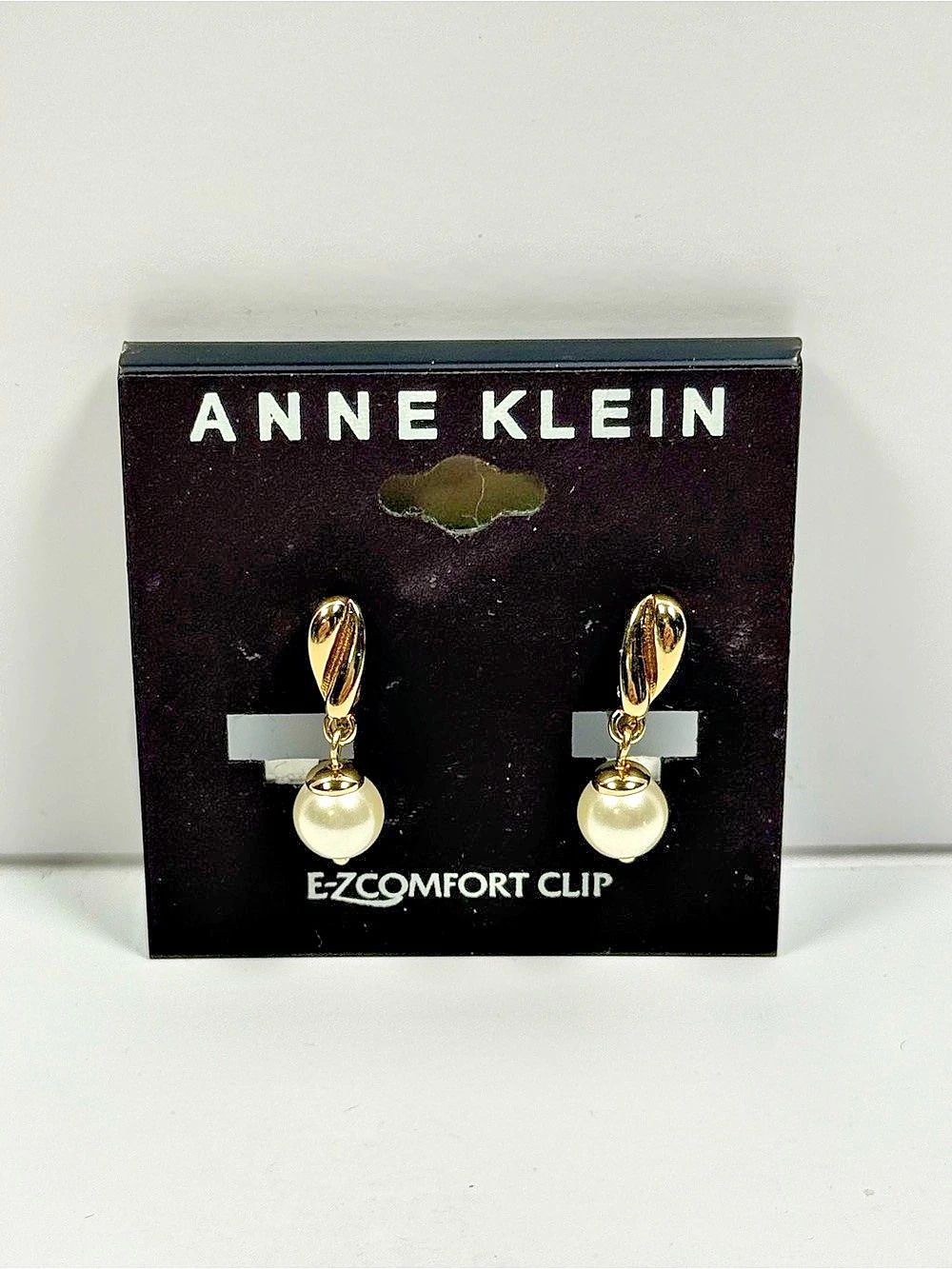 Anne Klein Gold EZ Comfort Clip Button Earring Featuring Pearl Drop Accent
